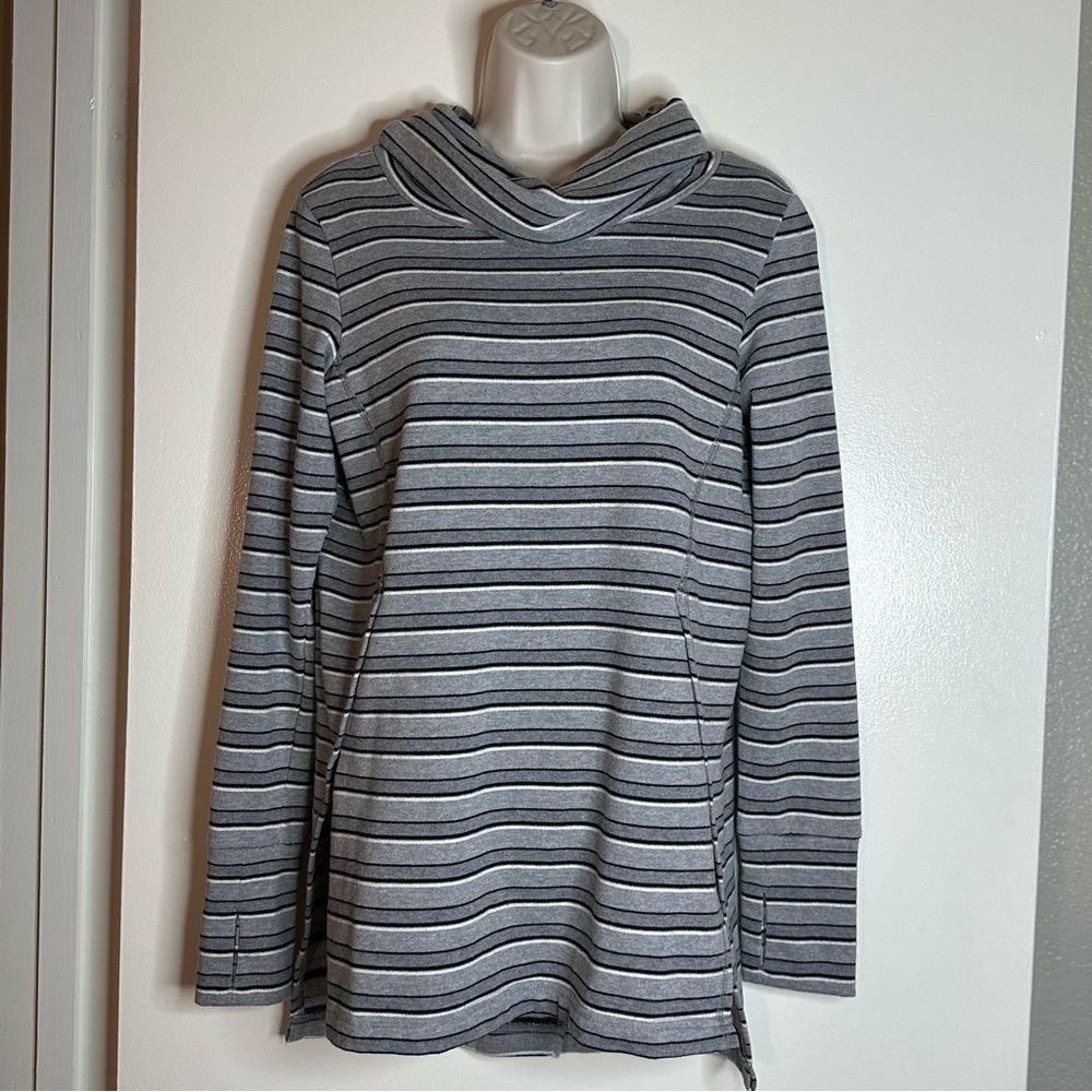 Betabrand All Covered Cowl Neck Sweater Striped